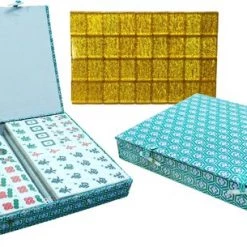 HOT Games Mahjong Spel - Kunststof Steen Wit/goud,koffer Groen Stof