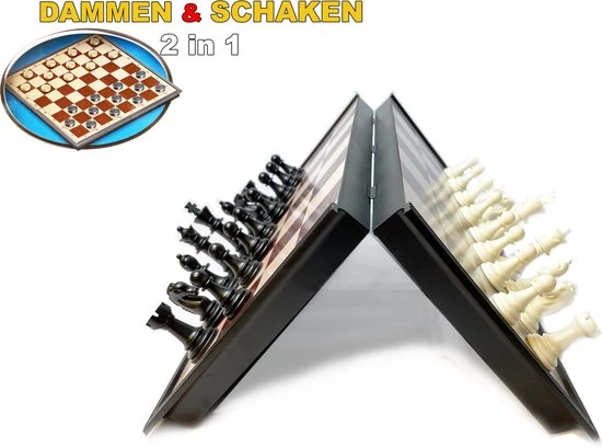 Magnetisch Schaak- En Dambord - Schaakstukken En Damstukken - Schaakspel - Damspel - Chess Set - Schaken - Dammen - Hout - Opklapbaar 5 Magnetisch Schaak- En Dambord - Schaakstukken En Damstukken - Schaakspel - Damspel - Chess Set - Schaken - Dammen - Hout - Opklapbaar - Afbeelding 5