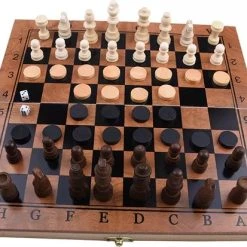 Merkloos Schaakbord | Dambord | Backgammon | 29 X 29 Cm | Schaakspel | Schaakset | Schaken | Dammen | Met Schaakstukken | 3-in-1 Bordspel | Chess | Hout | Opklapbaar -Bordspellen Verkoopwinkel 550x413 4