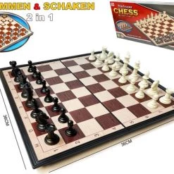 Magnetisch Schaak- En Dambord - Schaakstukken En Damstukken - Schaakspel - Damspel - Chess Set - Schaken - Dammen - Hout - Opklapbaar