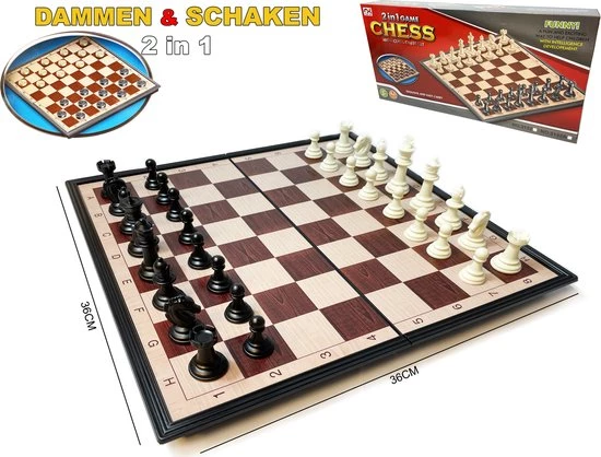Magnetisch Schaak- En Dambord - Schaakstukken En Damstukken - Schaakspel - Damspel - Chess Set - Schaken - Dammen - Hout - Opklapbaar 1 Magnetisch Schaak- En Dambord - Schaakstukken En Damstukken - Schaakspel - Damspel - Chess Set - Schaken - Dammen - Hout - Opklapbaar