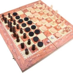 Shagam 3-in-1 Bordspel - 48 Cm - Schaakbord - Dambord - Backgammon - Schaakspel - Schaakset - Schaken - Dammen - Met Schaakstukken - Chess - Hout - Opklapbaar -Bordspellen Verkoopwinkel 550x450 8