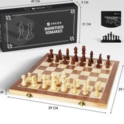 Sincer Magnetisch Schaakbord Met Staunton Schaakstukken 2 EXTRA Koninginnen Inclusief E-book Met Schaakregels - Houten Handgemaakte Schaakset/Schaakspel Voor Volwassenen GROOT FORMAAT Van 39x39cm -Bordspellen Verkoopwinkel 550x462 5