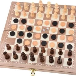 Merkloos Schaakbord | Dambord | Backgammon | 39 X 39 Cm | Schaakspel | Schaakset | Schaken | Dammen | Met Schaakstukken | 3-in-1 Bordspel | Chess | Hout | Opklapbaar -Bordspellen Verkoopwinkel 550x471 19