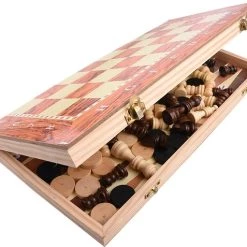 Shagam 3-in-1 Bordspel - 48 Cm - Schaakbord - Dambord - Backgammon - Schaakspel - Schaakset - Schaken - Dammen - Met Schaakstukken - Chess - Hout - Opklapbaar -Bordspellen Verkoopwinkel 550x477 7