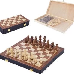 HOUTEN CHESS Schaakspel 28 X 28 Cm Cassette Afsluitbaar