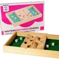 Longfield Games Shut The Box Bordspel, 2 Spelers, Inclusief 4 Houten Dobbelstenen. Afm. 34 X 24 X 4 Cm