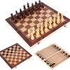 Flokoo Schaakbord Hout 3-in-1 Bord: Schaken, Dammen & Backgammon