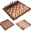 Flokoo Schaakbord Hout – 3-in-1 Bord: Schaken, Dammen & Backgammon