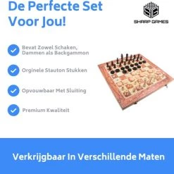 Shagam 3-in-1 Bordspel - 48 Cm - Schaakbord - Dambord - Backgammon - Schaakspel - Schaakset - Schaken - Dammen - Met Schaakstukken - Chess - Hout - Opklapbaar -Bordspellen Verkoopwinkel 550x509 12