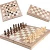Merkloos Schaakbord | Dambord | Backgammon | 29 X 29 Cm | Schaakspel | Schaakset | Schaken | Dammen | Met Schaakstukken | 3-in-1 Bordspel | Chess | Hout | Opklapbaar