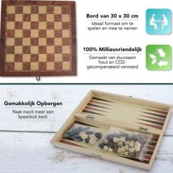 CheckMate IM Series 3-in-1 Schaakbord, Damspel & Backgammon – Schaakbord Met Schaakstukken – Schaakset – Hout – Dambord Met Damstenen – Damset – Backgammon – Backgammon Koffer -Bordspellen Verkoopwinkel 550x534 7