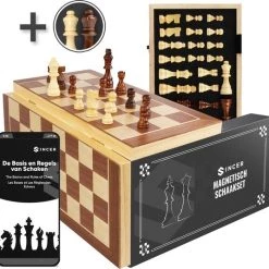 Sincer Magnetisch Schaakbord Met Staunton Schaakstukken 2 EXTRA Koninginnen Inclusief E-book Met Schaakregels - Houten Handgemaakte Schaakset/Schaakspel Voor Volwassenen GROOT FORMAAT Van 39x39cm
