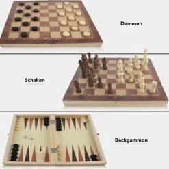 CheckMate IM Series 3-in-1 Schaakbord, Damspel & Backgammon – Schaakbord Met Schaakstukken – Schaakset – Hout – Dambord Met Damstenen – Damset – Backgammon – Backgammon Koffer -Bordspellen Verkoopwinkel 550x537 5