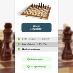 Sincer Magnetisch Schaakbord Met Staunton Schaakstukken 2 EXTRA Koninginnen Inclusief E-book Met Schaakregels - Houten Handgemaakte Schaakset/Schaakspel Voor Volwassenen GROOT FORMAAT Van 39x39cm -Bordspellen Verkoopwinkel 550x550 312