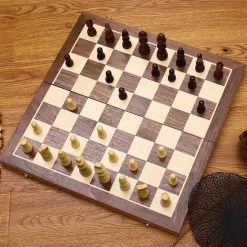 Nixnix Schaakbord XL 40x40cm - Luxe Houten Editie - XL Formaat - Met Backgammon - Inklapbaar - Houten Schaakbord - Schaakspel - Schaakset - Schaken