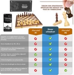 Sincer Schaakbord Met Staunton Schaakstukken 2 EXTRA Koninginnen Inclusief E-book Met Schaakregels - Houten Handgemaakte Schaakset/Schaakspel Voor Volwassenen GROOT FORMAAT Van 38x38cm -Bordspellen Verkoopwinkel 550x553 14