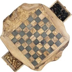 Schaakset Olijfolie & Honing Met Laden - Schaakspel - Schaakstukken - Schaakbord - Schaken - Bordspel - Handgemaakt - Hout - Zwart - Volwassenen & Kinderen - 35 X 35 X 8,5 Cm -Bordspellen Verkoopwinkel 550x560 7