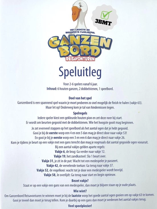 3 BMT 3BMT Ganzenbord Bordspel Voor Kinderen 3 3 BMT 3BMT Ganzenbord Bordspel Voor Kinderen - Afbeelding 3